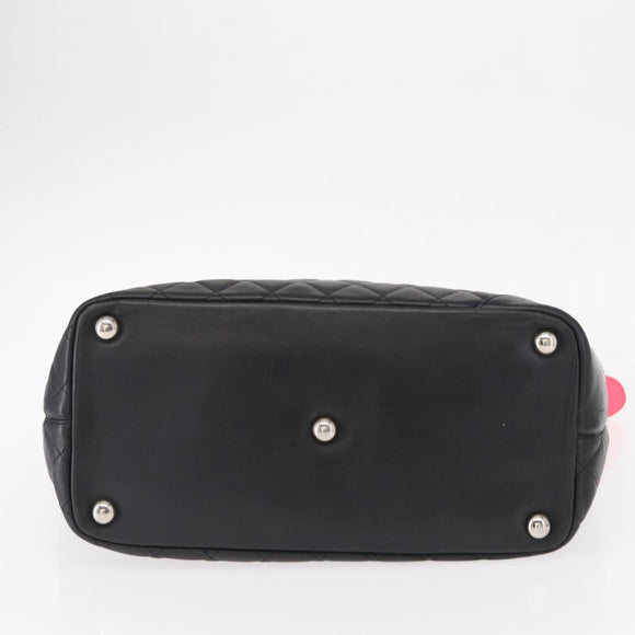 CHANEL Cambon Line Tote Bag Leather Black Silver CC Auth 157122SAV