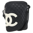CHANEL Cambon Line Shoulder Bag Leather Silver Black CC Auth 157123SAV-1