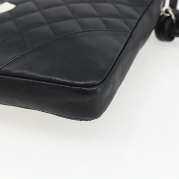 CHANEL Cambon Line Shoulder Bag Leather Silver Black CC Auth 157123SAV