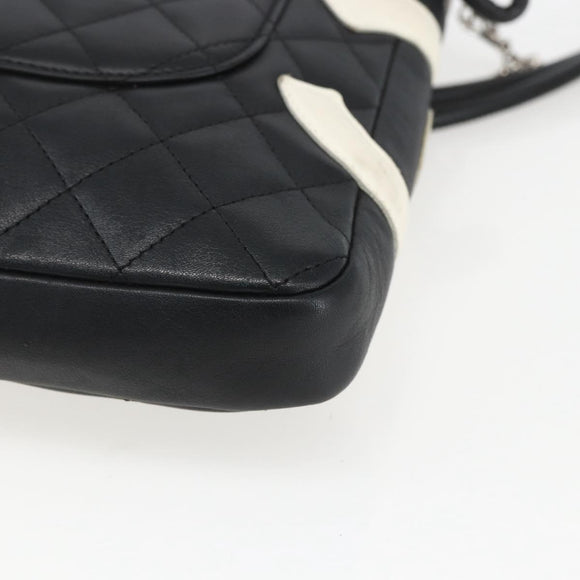 CHANEL Cambon Line Shoulder Bag Leather Silver Black CC Auth 157123SAV