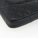 CHANEL Cambon Line Shoulder Bag Leather Silver Black CC Auth 157123SAV-13