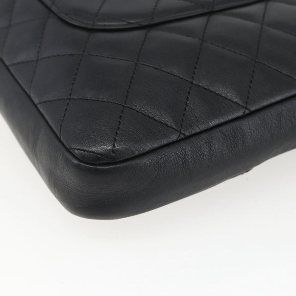 CHANEL Cambon Line Shoulder Bag Leather Silver Black CC Auth 157123SAV