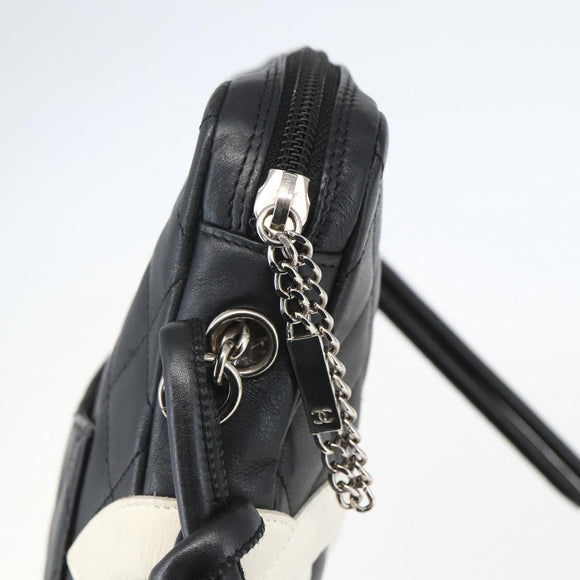 CHANEL Cambon Line Shoulder Bag Leather Silver Black CC Auth 157123SAV