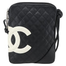 CHANEL Cambon Line Shoulder Bag Leather Silver Black CC Auth 157123SAV-2