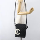 CHANEL Cambon Line Shoulder Bag Leather Silver Black CC Auth 157123SAV-22