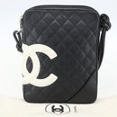 CHANEL Cambon Line Shoulder Bag Leather Silver Black CC Auth 157123SAV-23