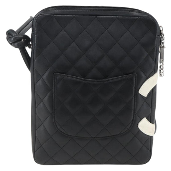 CHANEL Cambon Line Shoulder Bag Leather Silver Black CC Auth 157123SAV