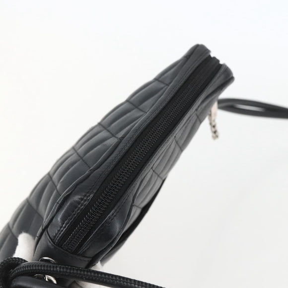 CHANEL Cambon Line Shoulder Bag Leather Silver Black CC Auth 157123SAV