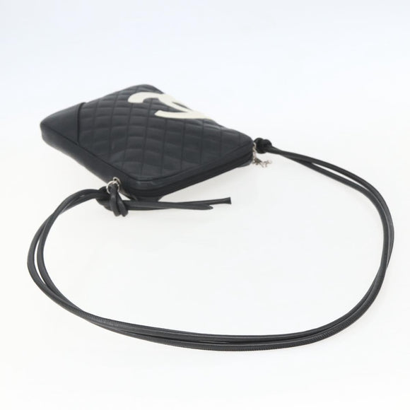 CHANEL Cambon Line Shoulder Bag Leather Silver Black CC Auth 157123SAV