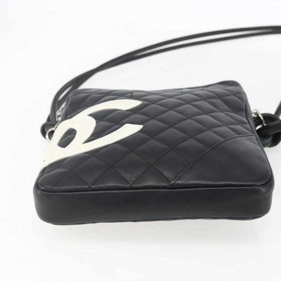 CHANEL Cambon Line Shoulder Bag Leather Silver Black CC Auth 157123SAV