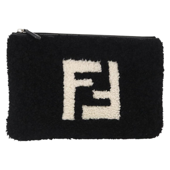 FENDI Clutch Bag Wool Black Silver Auth 157124V