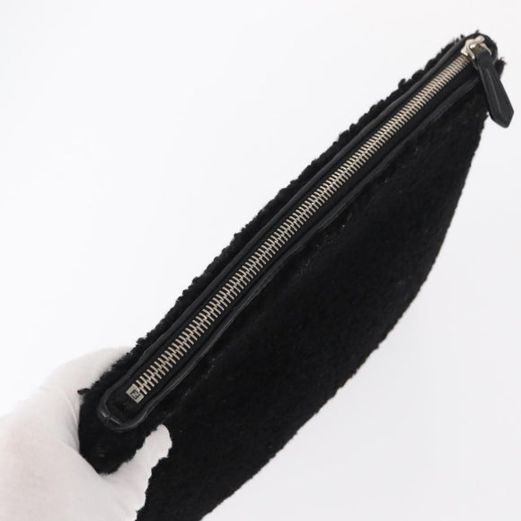 FENDI Clutch Bag Wool Black Silver Auth 157124V