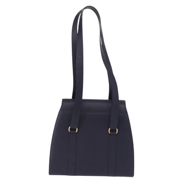 CELINE Triomphe Shoulder Bag Leather Navy Gold Auth 157125 - 0