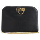 Salvatore Ferragamo Gancini Chain Shoulder Bag Leather Black Gold Auth 157126-1