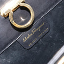 Salvatore Ferragamo Gancini Chain Shoulder Bag Leather Black Gold Auth 157126-12