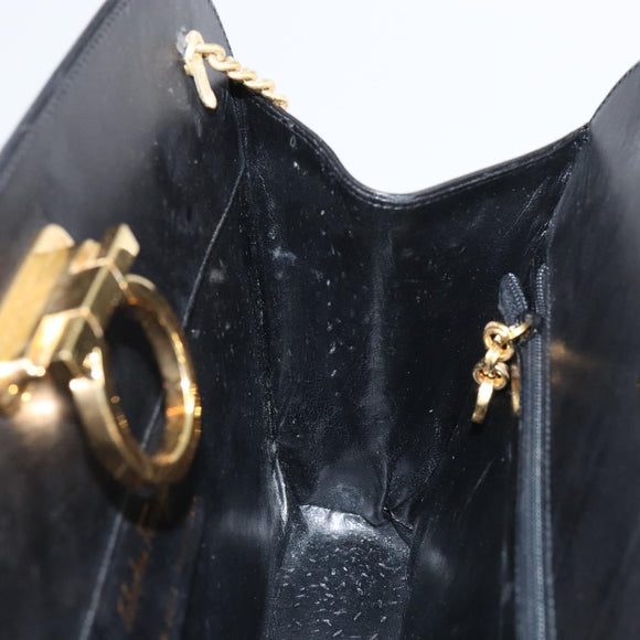 Salvatore Ferragamo Gancini Chain Shoulder Bag Leather Black Gold Auth 157126
