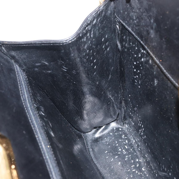 Salvatore Ferragamo Gancini Chain Shoulder Bag Leather Black Gold Auth 157126