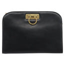 Salvatore Ferragamo Gancini Chain Shoulder Bag Leather Black Gold Auth 157126-13