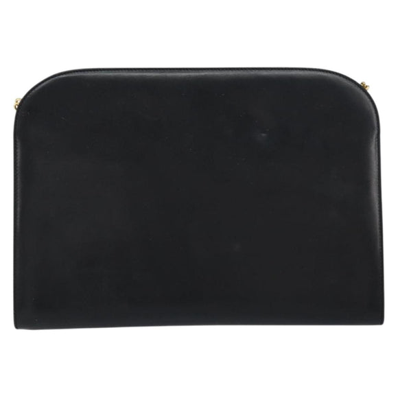 Salvatore Ferragamo Gancini Chain Shoulder Bag Leather Black Gold Auth 157126