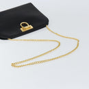 Salvatore Ferragamo Gancini Chain Shoulder Bag Leather Black Gold Auth 157126-7