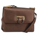 Salvatore Ferragamo Gancini Shoulder Bag Leather Bronze Gold Auth 157128-1