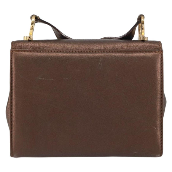 Salvatore Ferragamo Gancini Shoulder Bag Leather Bronze Gold Auth 157128