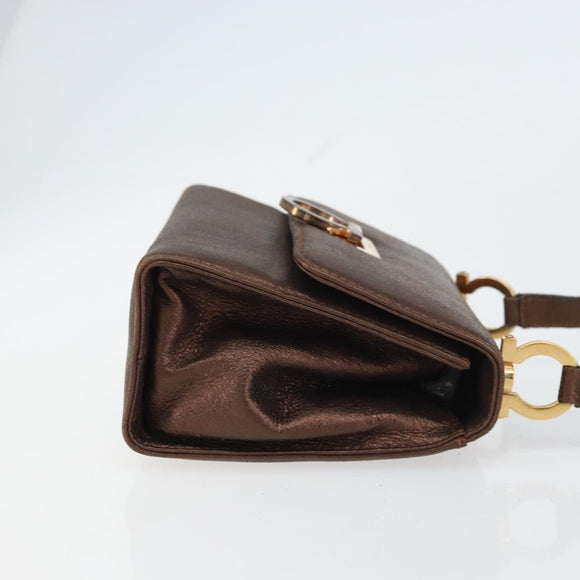 Salvatore Ferragamo Gancini Shoulder Bag Leather Bronze Gold Auth 157128