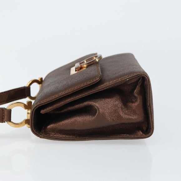 Salvatore Ferragamo Gancini Shoulder Bag Leather Bronze Gold Auth 157128