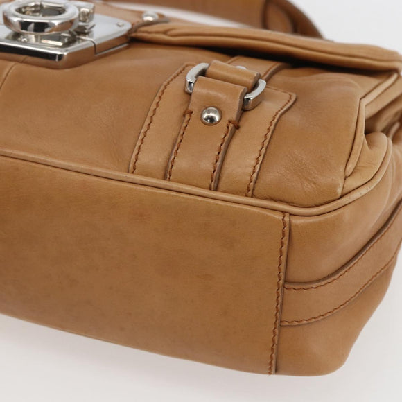 Salvatore Ferragamo Gancini Handtasche Leder Braun Silber Auth 157129V