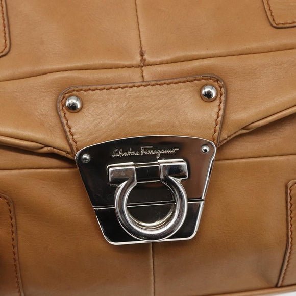 Salvatore Ferragamo Gancini Handtasche Leder Braun Silber Auth 157129V