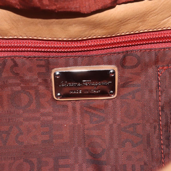Salvatore Ferragamo Gancini Handtasche Leder Braun Silber Auth 157129V