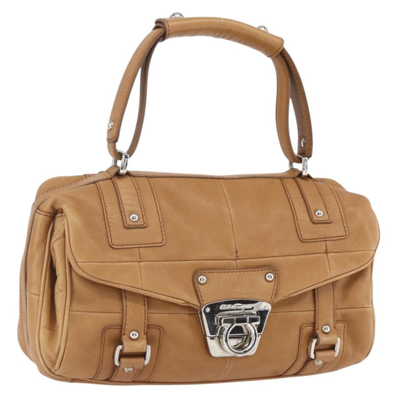 Salvatore Ferragamo Gancini Handtasche Leder Braun Silber Auth 157129V