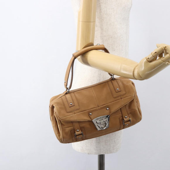 Salvatore Ferragamo Gancini Handtasche Leder Braun Silber Auth 157129V