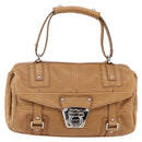 Salvatore Ferragamo Gancini Handtasche Leder Braun Silber Auth 157129V-13