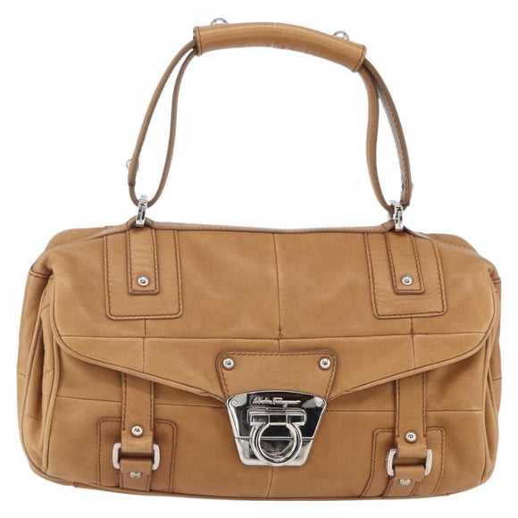 Salvatore Ferragamo Gancini Handtasche Leder Braun Silber Auth 157129V