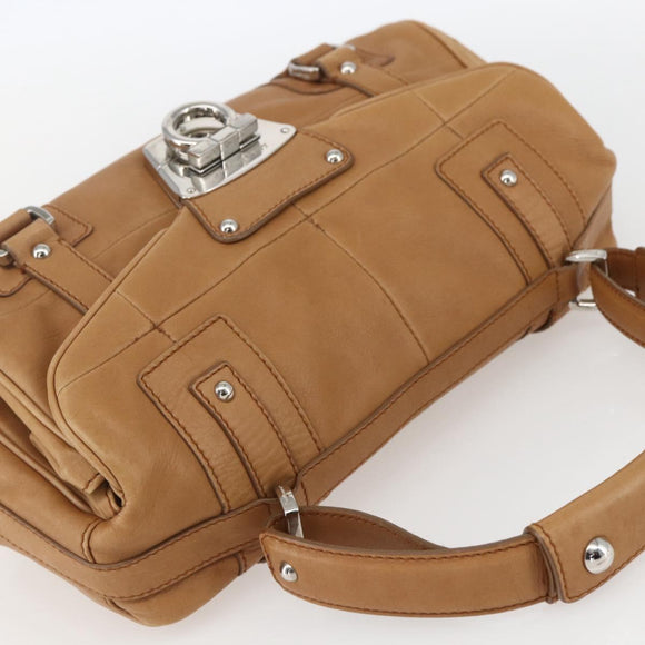 Salvatore Ferragamo Gancini Handtasche Leder Braun Silber Auth 157129V