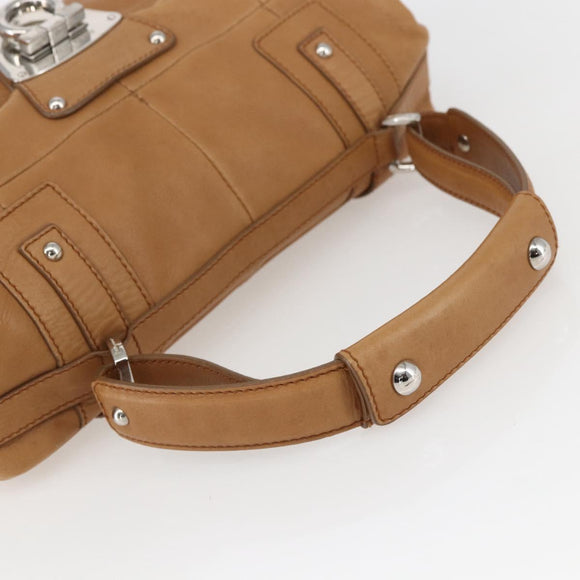 Salvatore Ferragamo Gancini Hand Bag Leather Brown Silver Auth 157129V