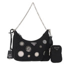 PRADA Re-Edition 2005 Shoulder Bag Nylon 2way Black Silver 1BH204 Auth 157130SAM-1
