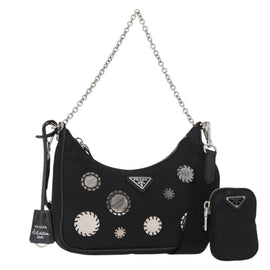 PRADA Re-Edition 2005 Shoulder Bag Nylon 2way Black Silver 1BH204 Auth 157130SAM