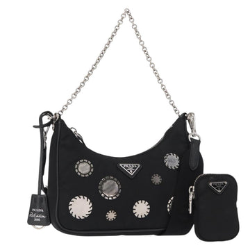 PRADA Re-Edition 2005 Shoulder Bag Nylon 2way Black Silver 1BH204 Auth 157130SAM