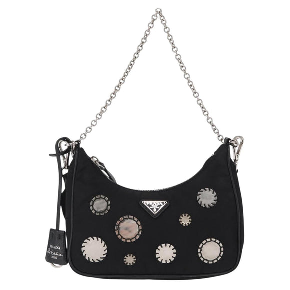 PRADA Re-Edition 2005 Shoulder Bag Nylon 2way Black Silver 1BH204 Auth 157130SAM