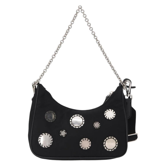 PRADA Re-Edition 2005 Shoulder Bag Nylon 2way Black Silver 1BH204 Auth 157130SAM