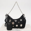 PRADA Re-Edition 2005 Shoulder Bag Nylon 2way Black Silver 1BH204 Auth 157130SAM-13