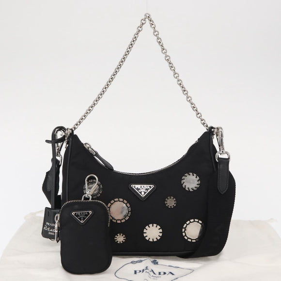 PRADA Re-Edition 2005 Shoulder Bag Nylon 2way Black Silver 1BH204 Auth 157130SAM