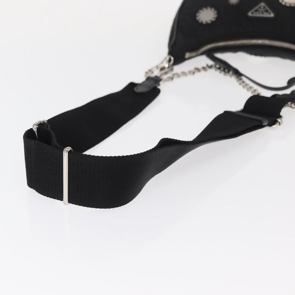 PRADA Re-Edition 2005 Shoulder Bag Nylon 2way Black Silver 1BH204 Auth 157130SAM