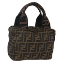 FENDI Zucca Canvas Hand Bag Black Brown Auth 157133-1