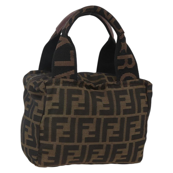 FENDI Zucca Canvas Hand Bag Black Brown Auth 157133