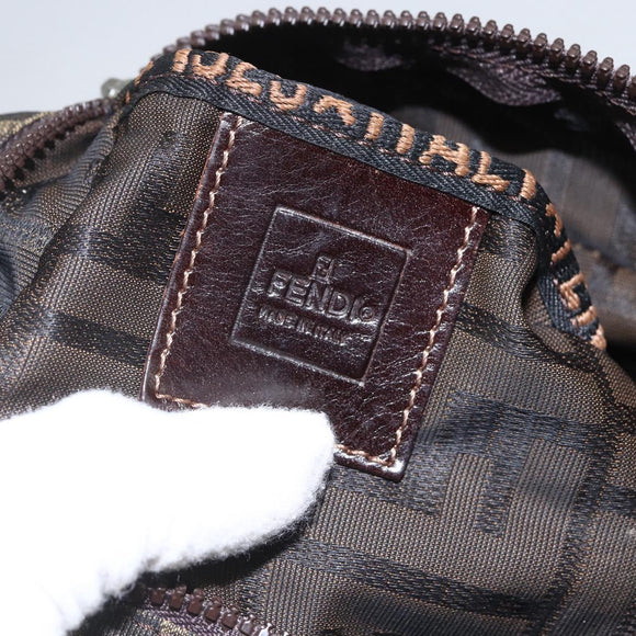 FENDI Zucca Canvas Hand Bag Black Brown Auth 157133