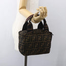 FENDI Zucca Canvas Hand Bag Black Brown Auth 157133-22
