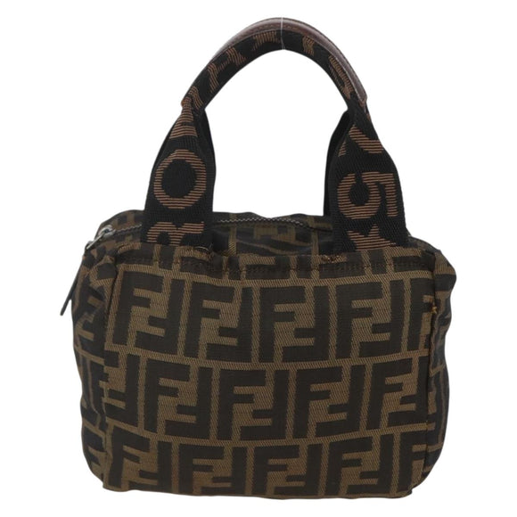 FENDI Zucca Canvas Hand Bag Black Brown Auth 157133